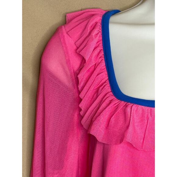 Unique Vintage Pink and Blue Top with Sheer Sleeves 1X 16 NWOT - Picture 3 of 5